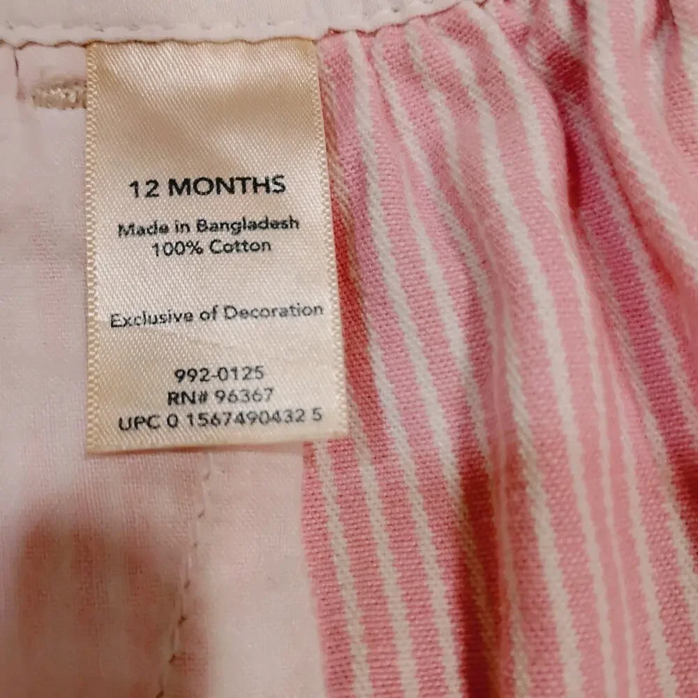 Vintage 12Month Baby Girl Osh Gosh Dress Pink White Striped Butterfly Embroidery